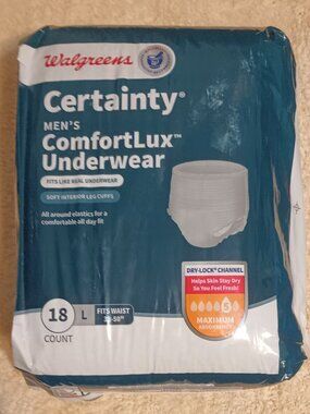 NWT ~ Walgreens' Certainty Men's ComfortLux Underwear Size:  Large, 18 ct. pkg.